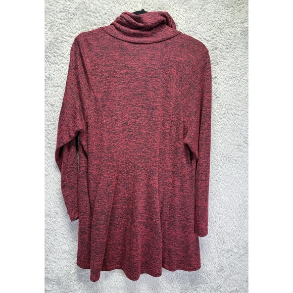 Lane Bryant Fit Flare Top Plus 2X 18/20 Red Black Soft Knit Long Sleeve Cowl - Picture 2 of 9